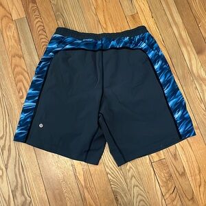 lululemon athletica Men's Black Shorts with Blue Side Panels